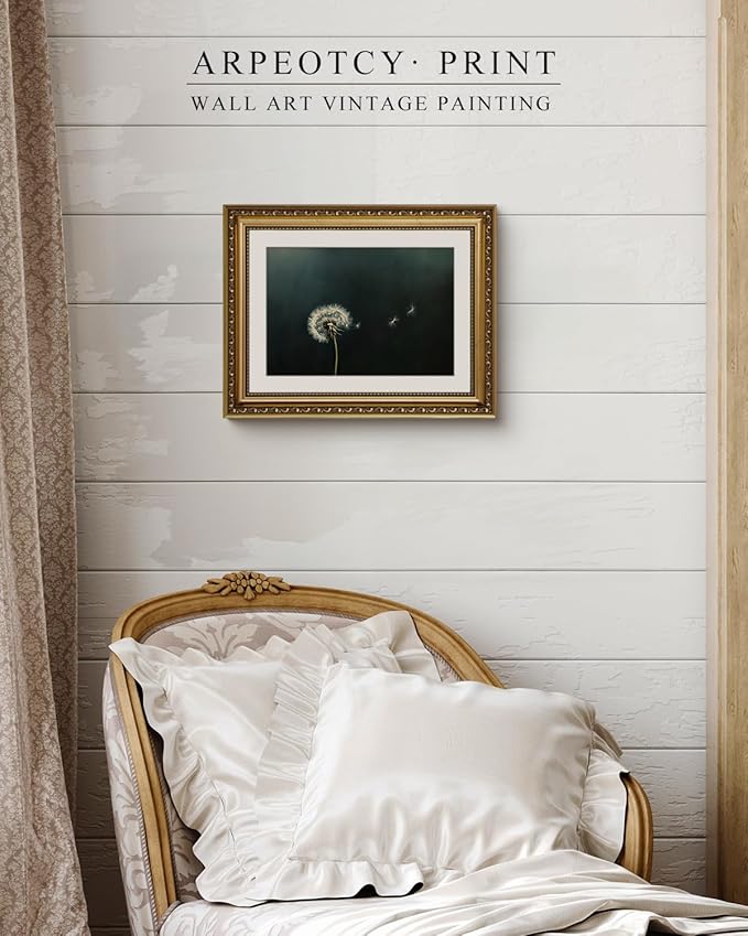 ARPEOTCY Vintage Gold Framed Wall Art Decor, 11x14 Inch Moody Botanical Picture Art Decor, Retro Dark Dandelion Print Painting, Rustic Farmhouse Wall Decor for Living Room Bedroom Bathroom Office