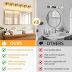 6 Light Modern Bathroom Light Fixtures Over Mirror, Brass Finish Vanity Lights for Bathroom Wall Sconces with Clear Glass Shades, E26 Socket (Bulbs Not Included)
