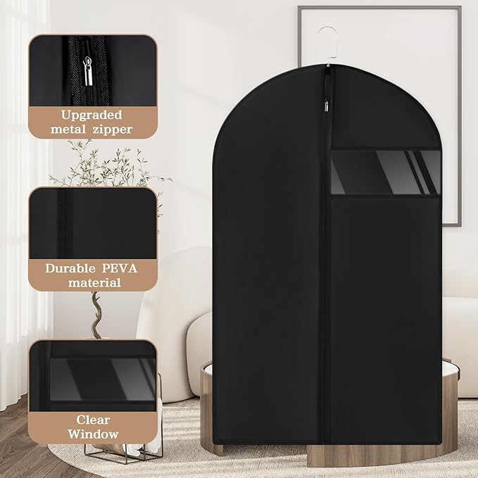 20 Pack Garment Bags for Hanging Clothes,Suit Bags For Closet Storage and Travel with Clear Window 40-inch Suit Garment Bag for Men Women Skirt Shirt Coat,Black