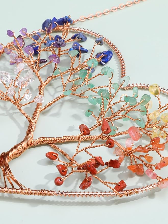 MANIFO 7 Chakra Crystal Tree Life Hanging Ornament Heart Healing Crystal Gemstone Hanging Decoration for Home Garden Window Wall Gifts