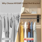 Closet Rod Support Bracket White WYGWP 14 inch Heavy Duty Shelf Brackets with Rod Holders Support 400lbs Wall Mounted Sturdy 2 Pack