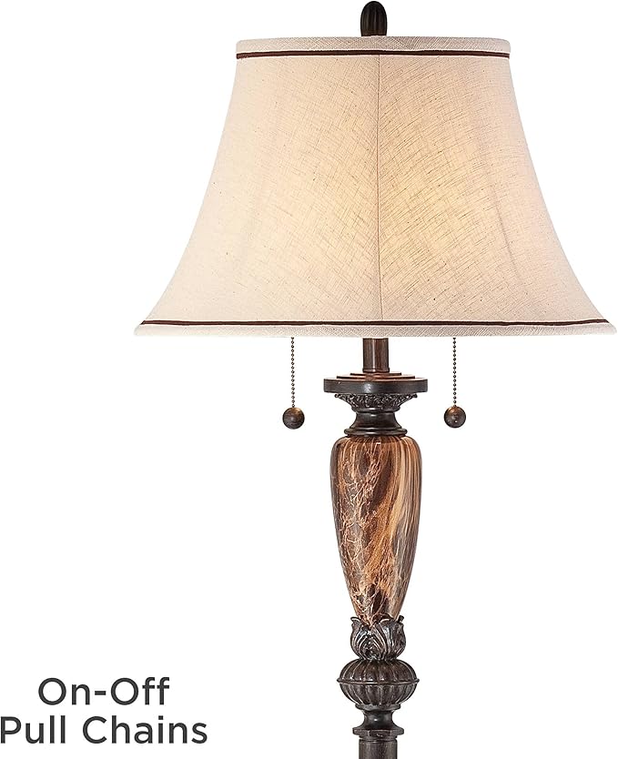 Kathy Ireland Sonnett Industrial Vintage Floor Lamp Standing 63 1/2" Tall Bronze Metal Faux Marble Ivory Linen Bell Shade for Living Room Reading House Bedroom Home Family Office
