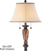 Kathy Ireland Sonnett Industrial Vintage Floor Lamp Standing 63 1/2" Tall Bronze Metal Faux Marble Ivory Linen Bell Shade for Living Room Reading House Bedroom Home Family Office