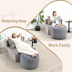 Round Stuffed Pouf Ottoman,Corduroy Foot Rest with Rebound Foam Filled, Furry and Fluffy Foot Stool Ottoman, Floor Poufs for Living Room (Gray, 26" D x 26" W x 18" H)