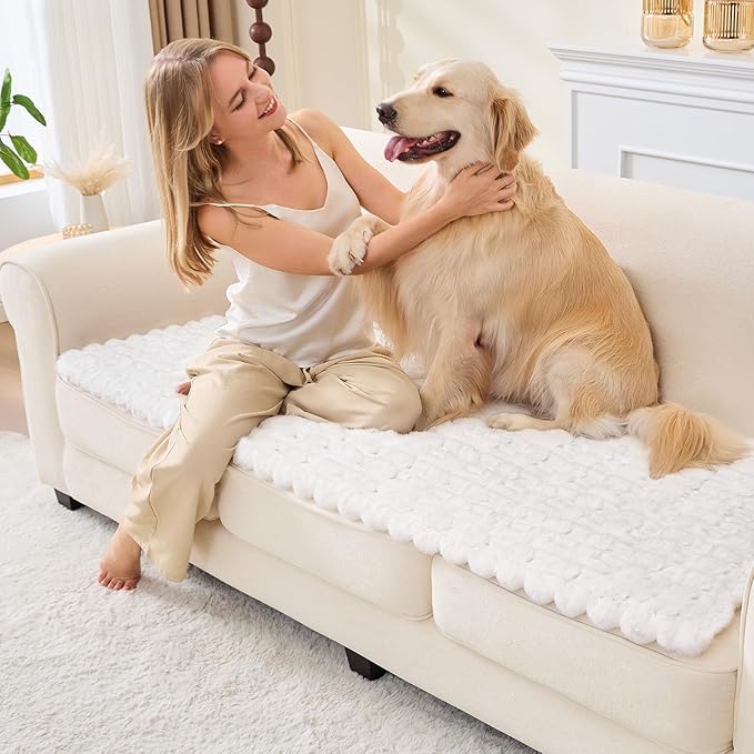 Couch Cover for Dogs, Non Slip Fuzzy Pet Couch Covers for Sofa,Couch Covers for Sofa Pet Friendly,Thick Soft Sofa Slipcovers Cushion Protector(White, 28" x 59"/70 x 150cm)