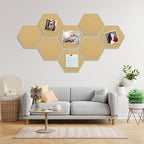 8 Packs Brown Hexagon Felt Pin Board, 12" Bulletin Board with 30 Push Pins, Felt Board for Home Kitchen Office Decor, Self-Adhesive Corkboard Tiles for Walls School Message Photos Memos