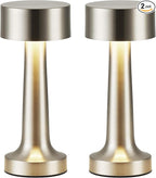 PUSU Cordless LED Nickel Small Table Lamps Set of 2, Portable Rechargeable 4000mAh Battery Operated Desk Lamp, 3 Color Stepless Dimming for Kids, Restaurant, Bedside, Outdoor, Bar, Night Light, Gift