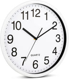 Bernhard Products White Wall Clocks Large 13 Inch, Silent Non Ticking 2 Pack, Quality Quartz Battery Operated Round Easy to Read Home/Office/Business/Classroom/School Clock, Black