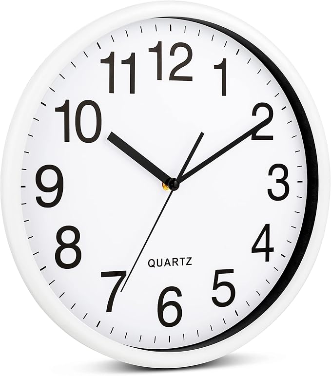 Bernhard Products White Wall Clocks Large 13 Inch, Silent Non Ticking 2 Pack, Quality Quartz Battery Operated Round Easy to Read Home/Office/Business/Classroom/School Clock, Black