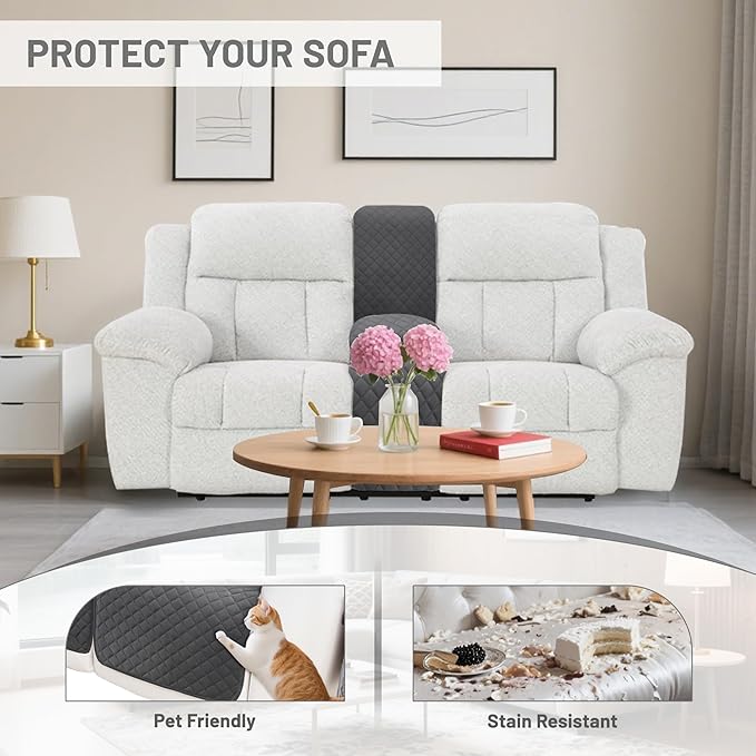Reclining Sectional Couch Covers Velvet L Shape Recliner Sofa Middle Console Cover for Dogs Pets Washable Anti Slip 1 Additional Recliner Center Console Slipcovers (1 Console, Dark Gray)