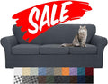YEMYHOM Latest Checkered 4 Pieces Couch Covers for 3 Cushion Couch High Stretch Thickened Sofa Cover for Dogs Pets Elastic Slipcovers Living Room Furniture Protector (Dark Gray), 71"-91"(3 Cushions)