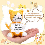 Crochet Cat Lover Gifts for Women Men, Small Funny Handmade Emotional Positive Crochet Animals Stuffed Plush, Mini Cool Cute Stuff Things Presents for Girls Boys, Fun Kitten Kitty Cat Ornament Decor