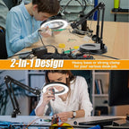 Real Glass 12X Magnifying Glass with Light and Stand (No Acrylic Lens), 2-in-1 Lighted Magnifier with Clamp, 5 Color Modes Dimmable LED Desk Lamp Hands Free for Painting Craft Sewing Hobby Close Work