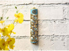 Matashi 6" Hand Painted Enamel Mezuzah Embellished with a Ivy and Flowers Design with Gold Accents Blue Crystals