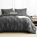 CozyLux California King Comforter Set Dark Grey - 7 Pieces Cal King Pintuck Bed in A Bag Gift for Family, Pinch Pleat Bedding Sets with All Season Comforter, Sheets, Pillowcases & Shams
