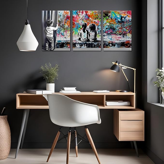 Novatique Street Graffiti Wall Art Banksy Canvas Wall Art Street Art Graffiti Painting Print Colorful Pop Art Wall Decor for Living Room Bedroom,12" x 16" x 3Pcs