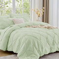 Sasttie California King Comforter Set, 7-Piece Bed in a Bag, Pintuck Bedding Sets for All Season, Includes Comforter, Flat Sheet, Fitted Sheet, Pillowcases and Pillowshams, Mint