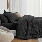 Love's cabin Twin Comforter Set Black, 5 Pieces Twin Bed in a Bag, All Season Bedding Sets with 1 Comforter, 1 Flat Sheet, 1 Fitted Sheet, 1 Pillowcase and 1 Pillow Sham