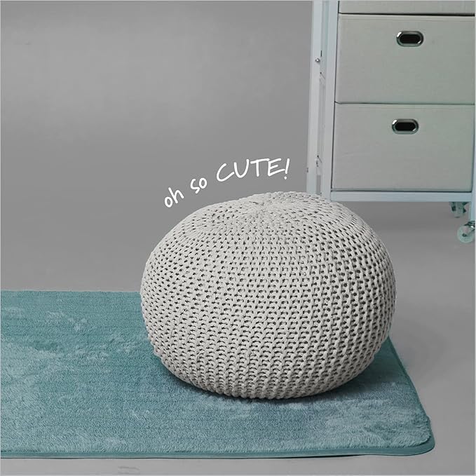 Urban Lifestyle Round Knit Pouf - Hand Woven Cotton, Ivory