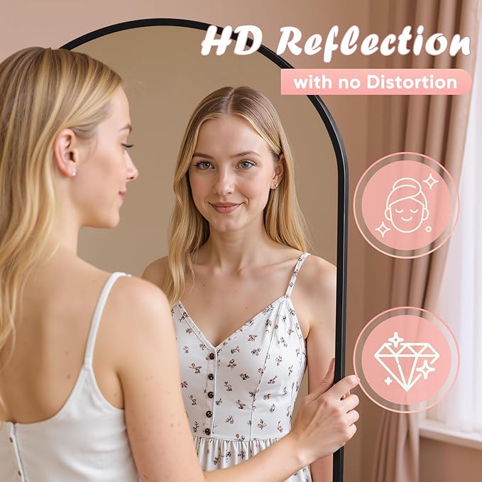 Full Length Mirror, 78" x 38" Arched Full Body Mirror Large Standing Floor Mirrors, Mirrors for Bedroom, Bathroom, Living Room Standing or Wall Leaning, Black