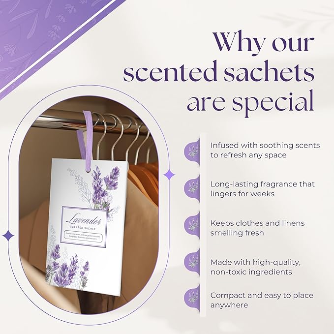 15 Pack Lavender Sachets for Drawers and Closets, Scented Sachets for Drawers, Closet Freshener Sachet for Drawers to Refresh Any Space, Lavender Sachet Bags, Scented Drawer Fresheners for Dresser