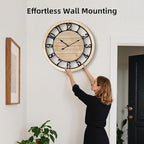 Maxstar 30'' Wall Clock for Living Room Decor, Silent Rustic Wooden Farmhouse Wall Clock with Metal & Real Wood Frame, Battery Operated, for Kitchen Bedroom Office, Arabic Numerals