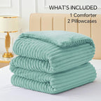 BEDELITE Fleece King Comforter Set -Super Soft & Warm Fluffy Haze Blue Bedding, Luxury Fuzzy Heavy Bed Set for Winter with 2 Pillow Cases