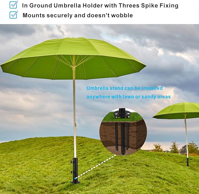 Patio Umbrella Base Stands Multifunctional Outdoor Umbrella Holder, In Ground Umbrella Base with Ground Spike Fixing,Deck Umbrella Mount for Lawns,Granite,Concrete,Deck,Many Ways Installation