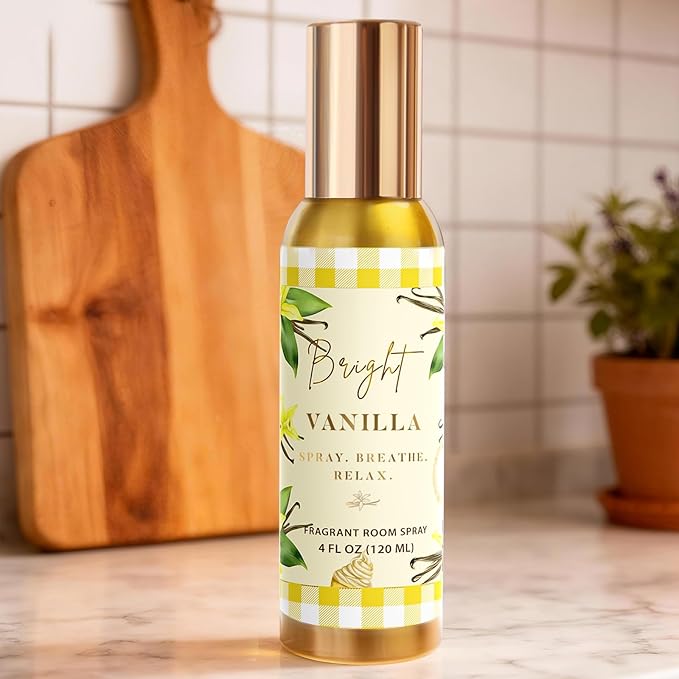 Room Spray, Bright Vanilla, 4 fl oz, Air Freshener for Home, Long-Lasting Odor Eliminator for Bathroom and Office