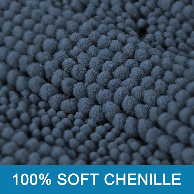 H.VERSAILTEX Bath Rugs for Bathroom Non Slip Bath Mats Thick Chenille Striped Bath Rug Runners 59" x 20" Absorbent Fluffy Soft Shaggy Mats Dry Fast Plush Area Carpet for Bath Room - Blue Indigo