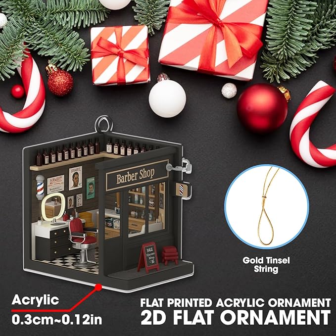 Personalized Barber Shop Christmas Ornament 2025, Custom 2D Acrylic Ornament, for Barbers, Hairdresser Keepsake, Classic Barbershop Tree Decoration
