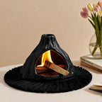 Ceramic Palo Santo Holder Burner,Incense Cone Holder,Mini Chiminea for Palo Santo Sticks and Sage Burner,with Handmade Heat Insulated Mat,Dust Brush,Metal Tweezer. (Black Volcano)