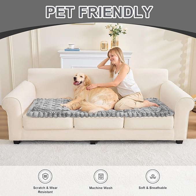 Couch Cover for Dogs, Non Slip Fuzzy Pet Couch Covers for Sofa,Couch Covers for Sofa Pet Friendly,Thick Soft Sofa Slipcovers Cushion Protector(Light Gray, 28" x 83"/70 x 210cm)