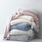 Ultra Soft Fleece Sherpa Blanket King Size,Lightweight Cozy Boho Bed Blanket with Decorative Tassel, Pattern Reversible, Antique White,104”x90”