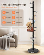 ZOZOE Metal Coat Rack Stand, Modern Coat Rack Freestanding with Natural Marble Base, Sturdy Industrial Coat Racks with 8 Hooks & Umbrella Holder,Black Coat Tree Hanger Stand for Entryway,Office