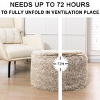 Stuffed Ottoman with Modern High Density Foam Faux Fur Pouf Stool Round Foot Stool Cushion Storage Ottoman 20 * 12''Floor Pouf Ottoman Foot Rest for Living Room (Snow Coffee)