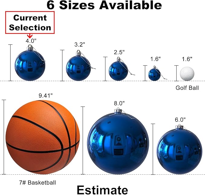 Royal Blue Set of XL (4.0") 4PCS Christmas Balls - Christmas Tree Decoration Ornaments Shatterproof Hanging Balls for New Year Easter Valentine Holiday Decorations