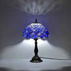 Tiffany Style Table Lamp Vintage Stained Glass Desk Lamp Deep Blue Purple Fish Scales Bedside Reading Light Decor Bedroom Living Room Home Office D12 xH18