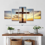 Elephant Stock Holy Cross Wall Art Multi Piece Canvas - 5 Panel Christian Pictures Decor - Digital Design Canvas Print - Christian Wall Decor - 36" X 15"