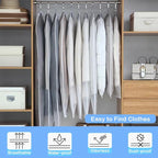 Garment Bag Covers (24''X55'' Set of 12) Lightweight White PEVA Breathable Bags with Study Full Zipper for Coat Protector Travel Laundry Wardrobe Closet