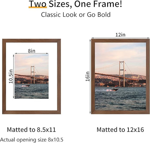 12x16 Picture Frame 3 Pack - Brown Poster Frame Display Pictures 8.5x11 with Mat or 12 x 16 Without Mat for Wall Hanging Horizontal and Vertical