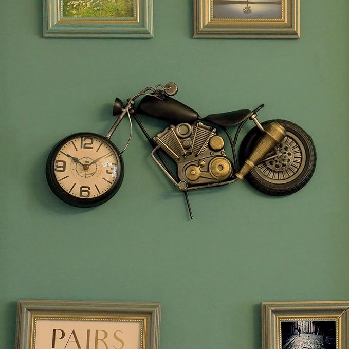 Vintage Desk Clock Tabletop Clock Motorcycle Gifts for Men Rustic Farmhouse Decor Gifts for Dad Him Boyfriend Battery Operated No Ticking Antique For Mantle Shelf Decorations Living Room Office Black