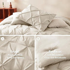 CozyLux Twin XL Comforter Set Beige, 5 Pieces Twin Extra Long Pintuck Bed in A Bag for College Dorm, Pinch Pleat Bedding Set with Comforter, Sheets, Pillowcase & Sham