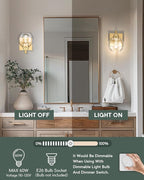 Wall Sconces Set of 2, 1-Light Brushed Gold Sconces Wall Lighting with Globe Clear Glass Shade, Modern Bathroom Vanity Light Fixtures for Mirror Bedroom Living Room, VL195-BG-CL-1-2PK