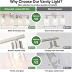 4-Light Bathroom Light Fixtures, Vanity Light with Clear Glass Shades, Brushed Nickel Bathroom Light Fixtures Over Mirror, Modern Bathroom Wall Lamp for Mirror Living Room Cabinet Bedroom