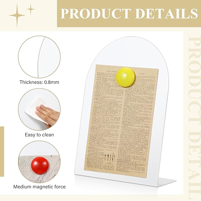Shimeyao 2 Pcs Magnetic Bulletin Board for Tabletops with 8 Magnets Memo Display Easel Stand for Home Office School Kitchen Table Supplies (White, 10 x 7 Inch, Arched)