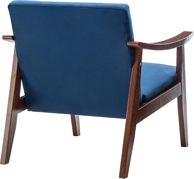 Accent Chair with Velvet Upholstery and Solid Wood Frame, Classic Mid-Century Modern Living Room Furniture for Extra Seating, Dark Blue