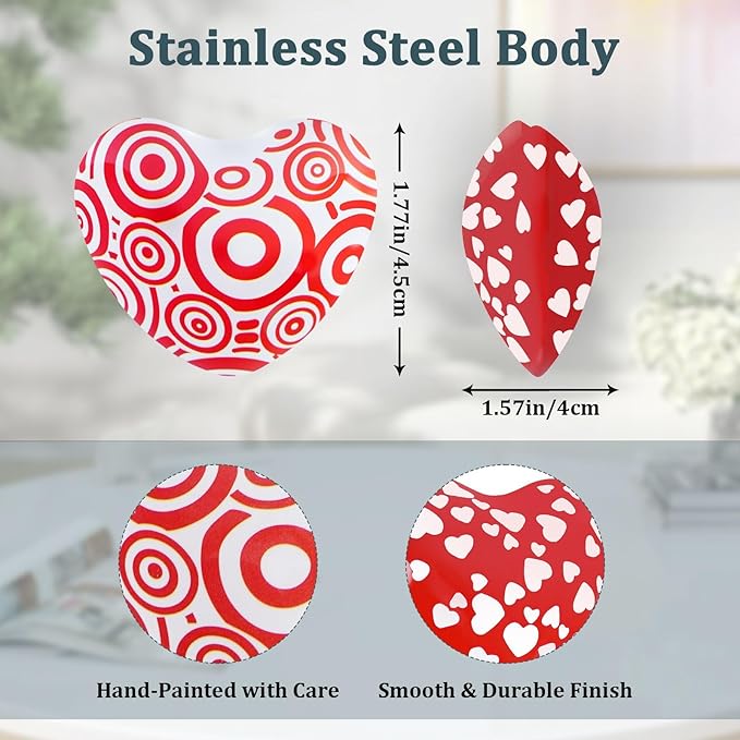 Botanical Breeze Heart Chimes, 2 Pack Handheld Stainless Steel Heart Bells with Hand-Painted Botanical Patterns, Portable Stress Relief Chime, Valentine’s Day Gift Set