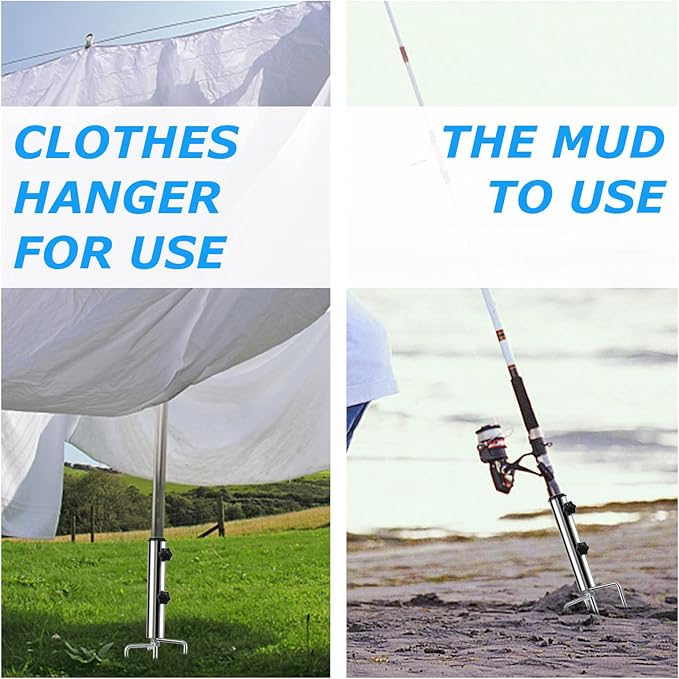 Beach Umbrella Sand Anchor with 4 Legs, Removable & Adjustable Heavy Duty Metal Sun Holder, Outdoor Umbrella Stand Steel Anchor for Beach Grass Sand (Small)