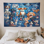 VUMIVI Cartoon Dog Tapestry Cute Puppy Pet Lovers Animal Theme Colorful Illustration Tapestry Wall Hanging for Living Room Bedroom Dorm Classroom Aesthetic Decor W60xL40in